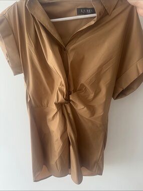 Lauren Ralph Lauren Tan Twist-Front Blouse